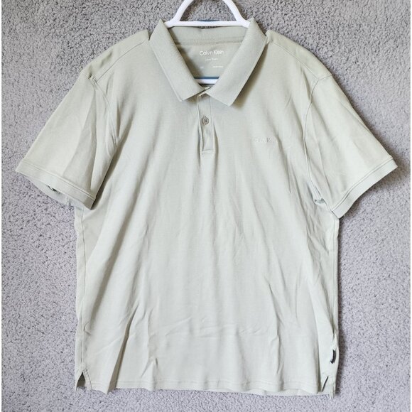 Calvin Klein Liquid Touch Green Embroidered Logo Polo Shirt Size Large Cotton - Picture 1 of 10